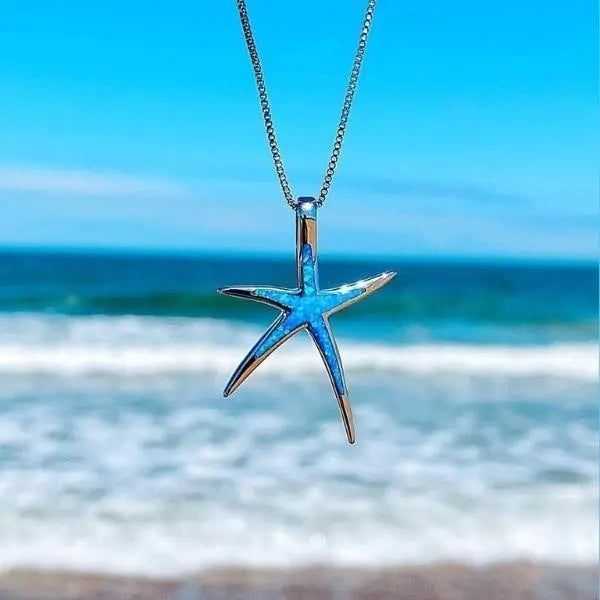Pendentif étoile en bleu et opale or blanc en or blanc