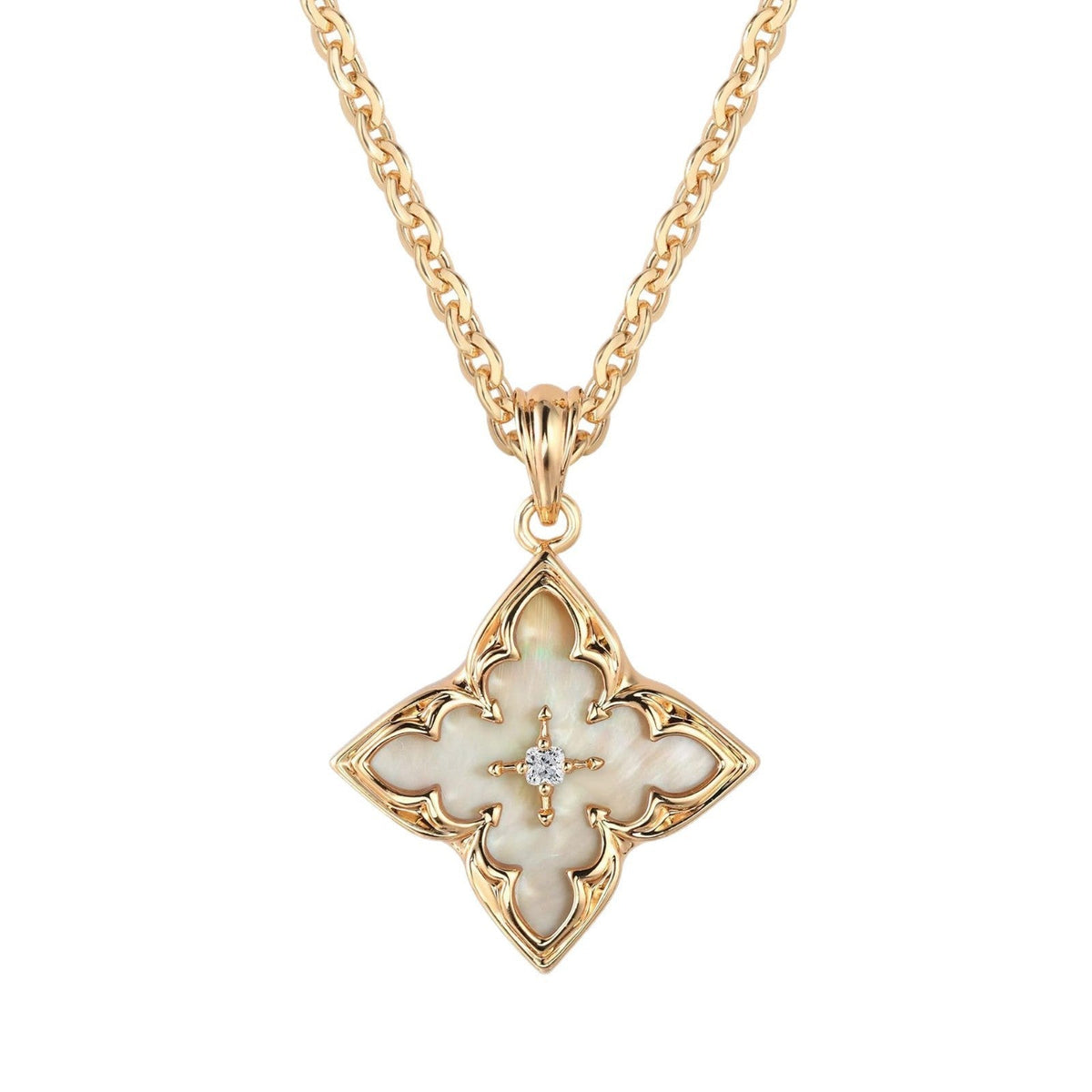Pendentif trèfle blanc en or