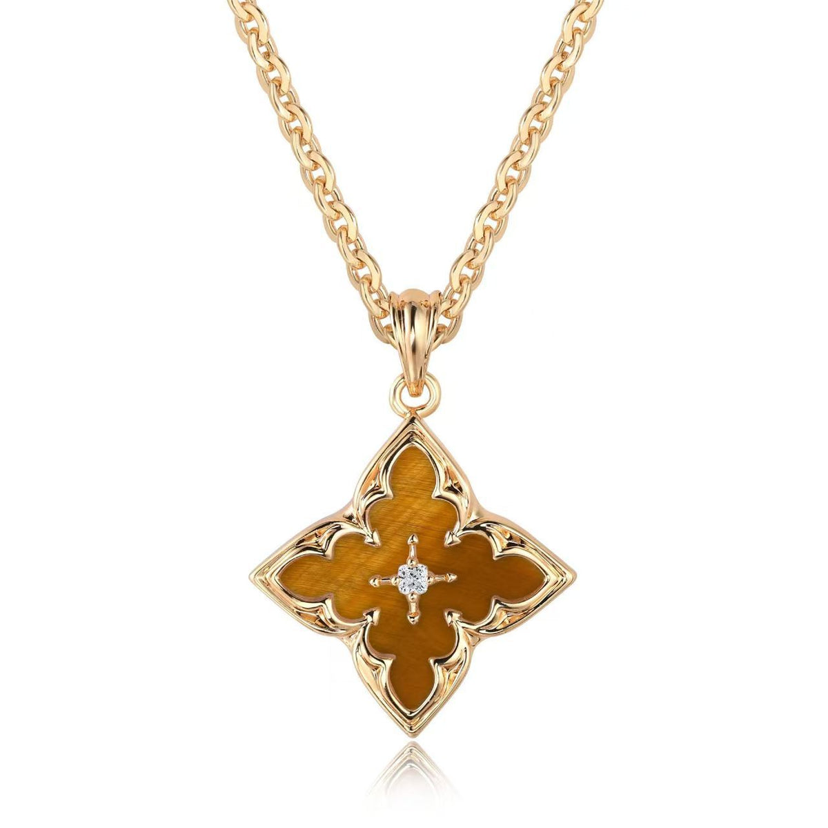 Pendentif trèfle Marron en or