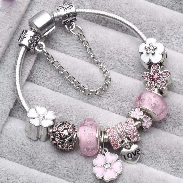 Porte-clés rétro rose en or blanc