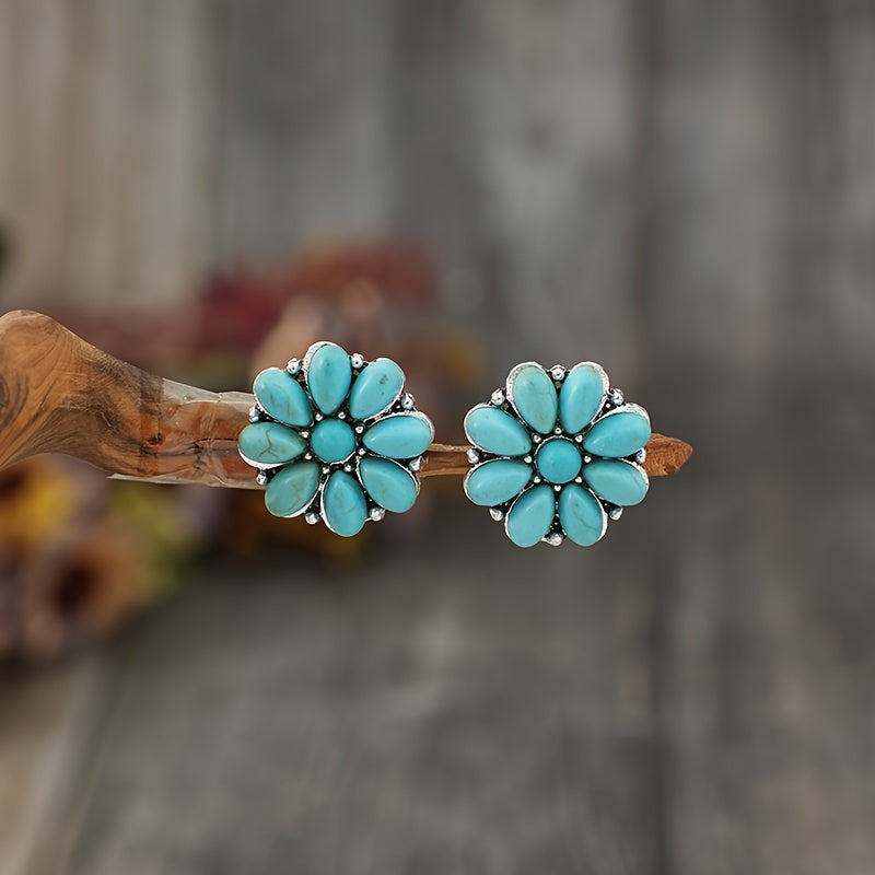 Serelith pétales turquoise clous d'oreilles en or blanc