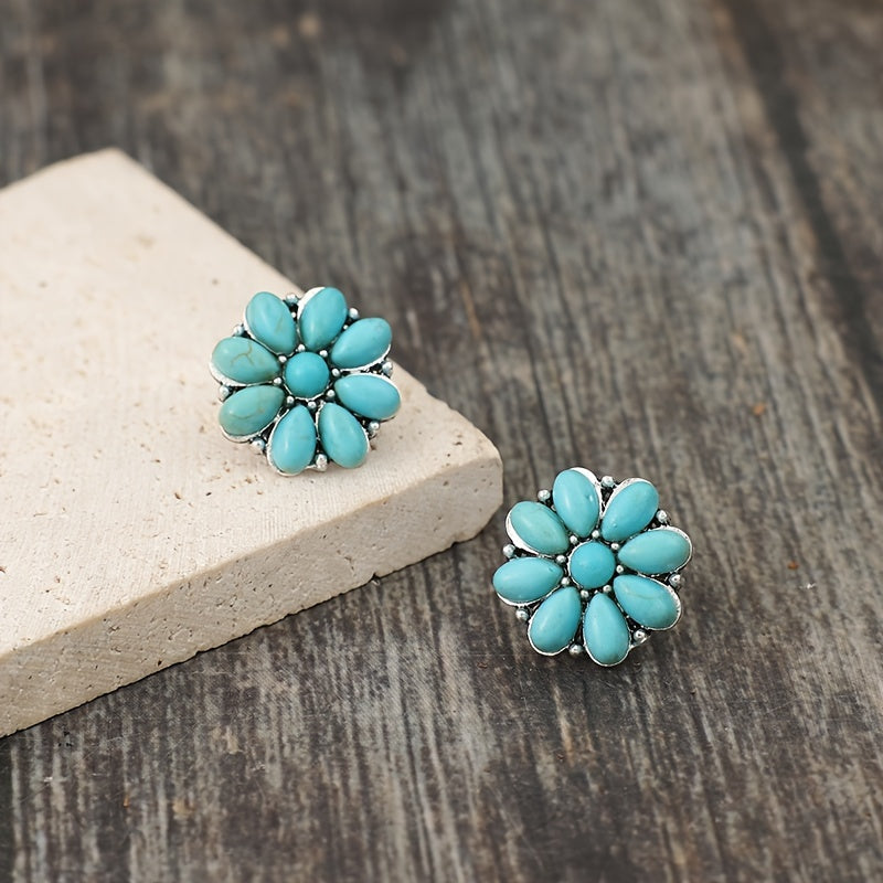 Serelith pétales turquoise clous d'oreilles en or blanc