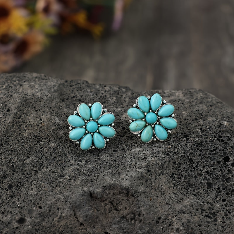 Serelith pétales turquoise clous d'oreilles en or blanc