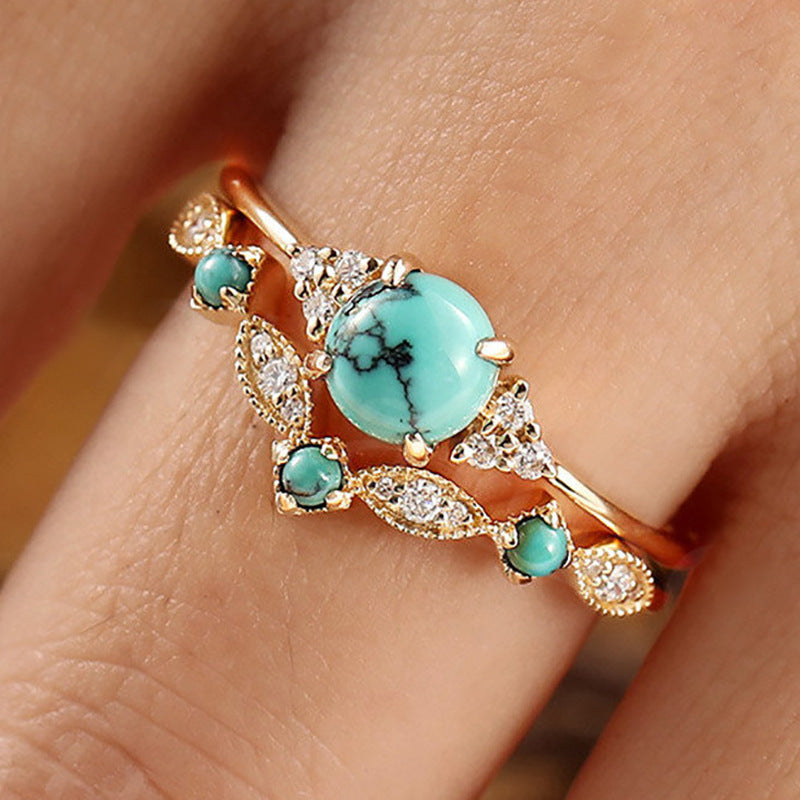 Set de bagues couronne turquoise Aureva en or