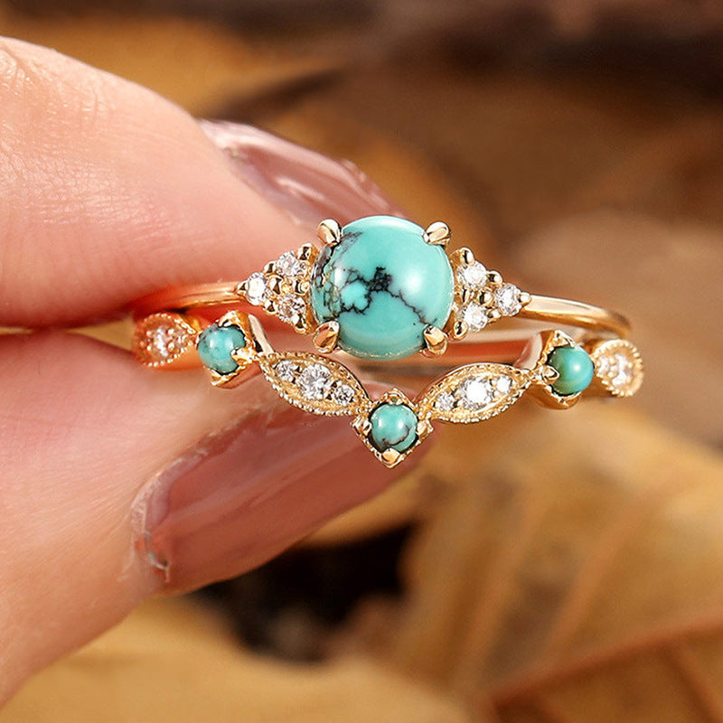 Set de bagues couronne turquoise Aureva en or