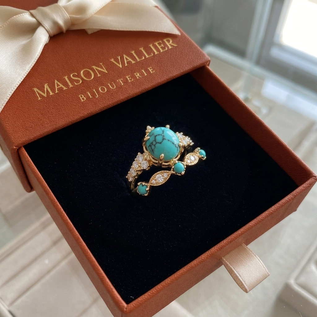 Set de bagues couronne turquoise Aureva en or