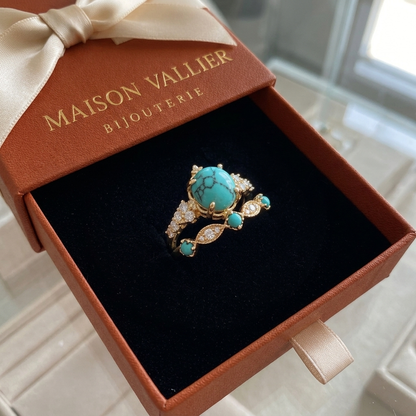 Set de Bagues Couronne Turquoise Aureva | Or