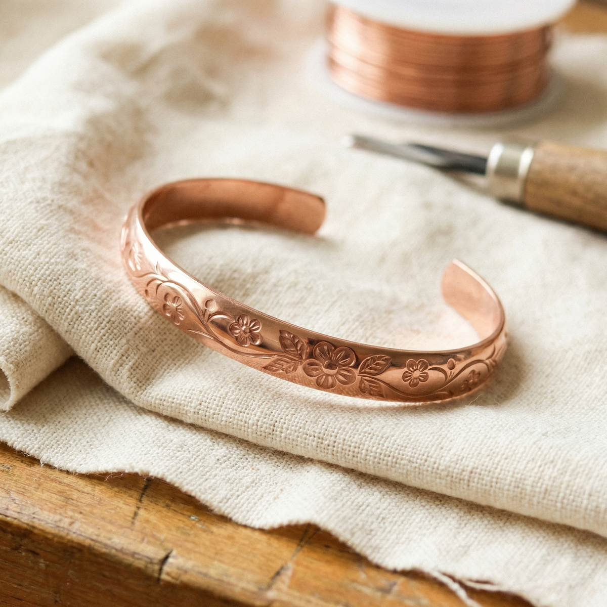 Bracelet en cuivre Floraison