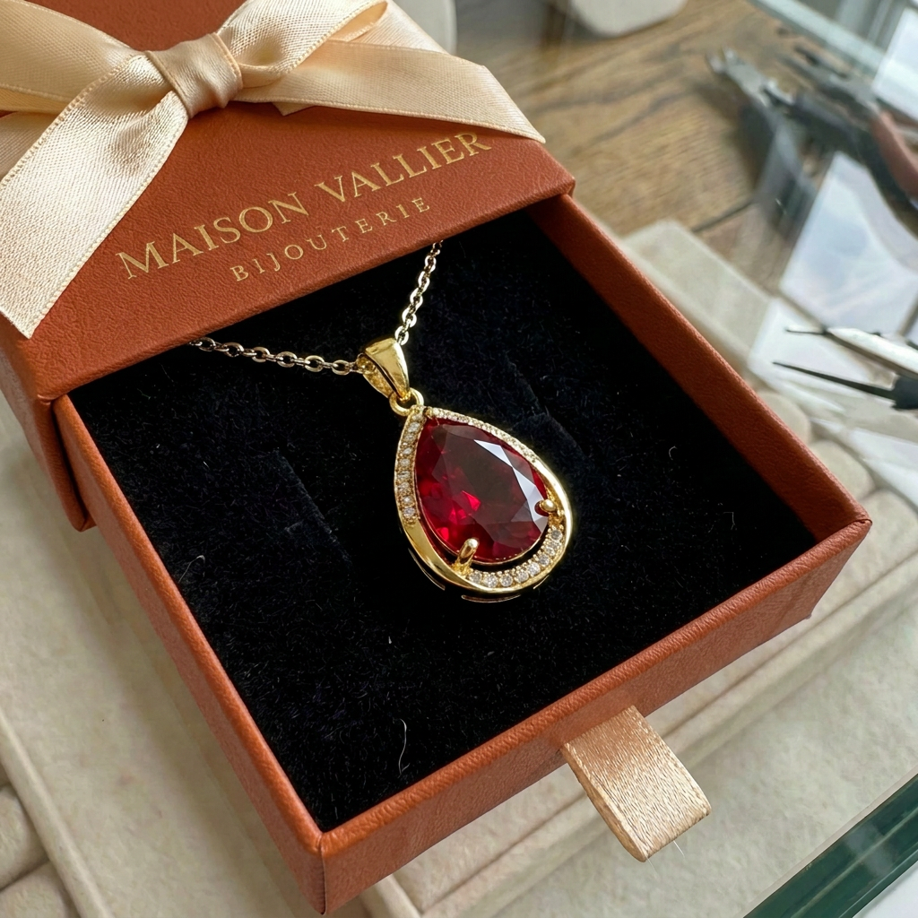 Collier pendentif goutte de rubis en or