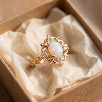 Bague baroque opale blanche | Or
