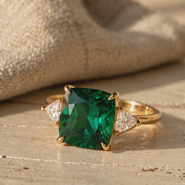 Bague carrée élégante avec émeraude | Or