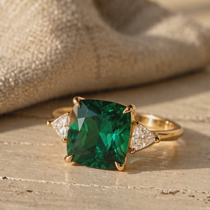 Bague carrée élégante avec émeraude | Or